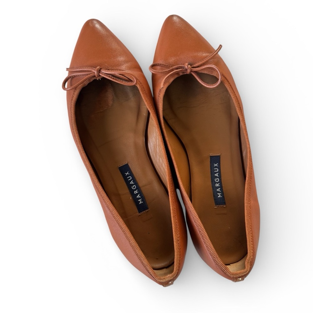 Margaux Brown Leather Pointed-Toe Ballet Flats